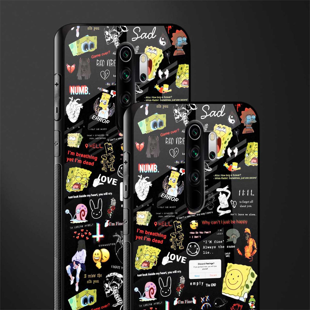 black aesthetic collage glass case for redmi note 8 pro image-2