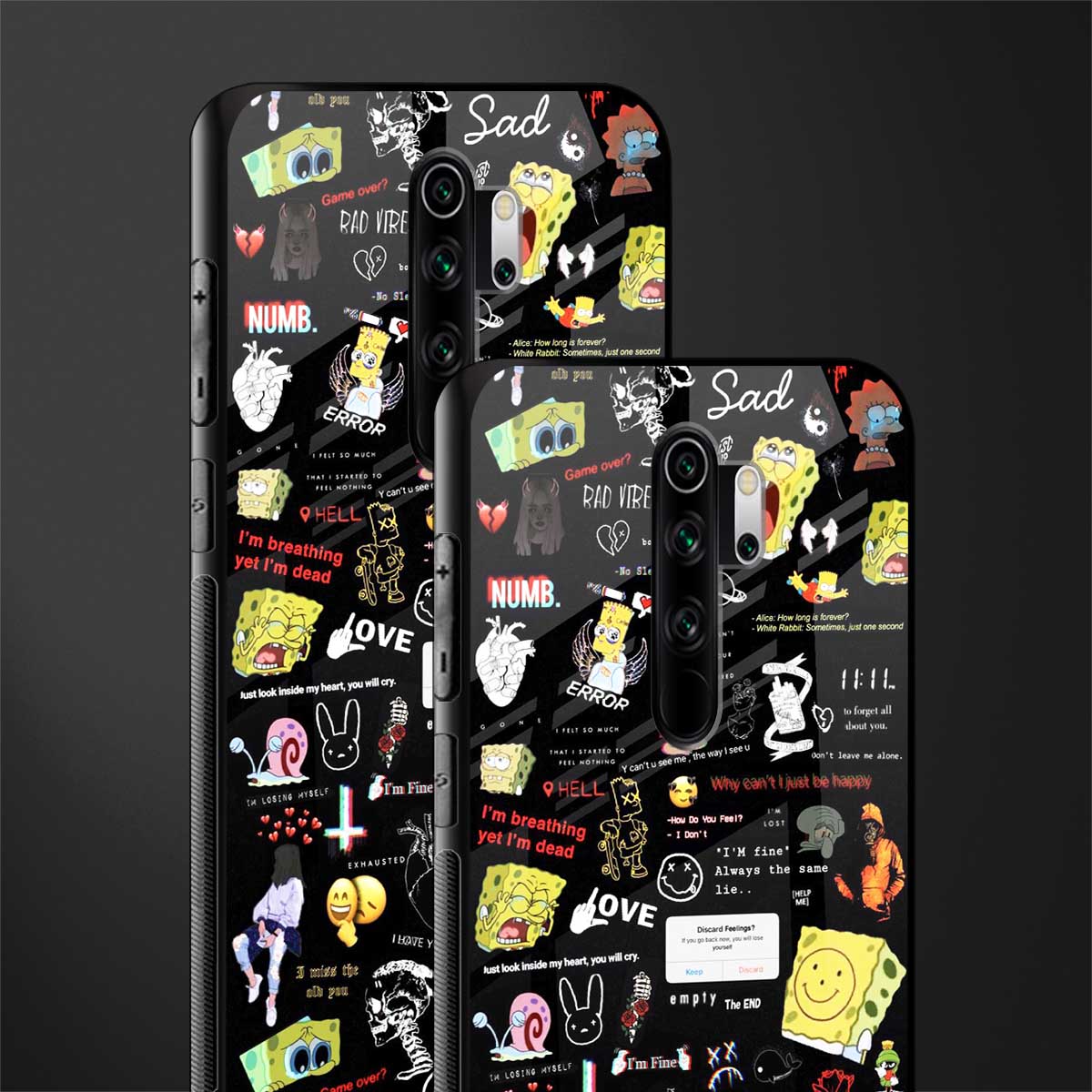 black aesthetic collage glass case for redmi note 8 pro image-2