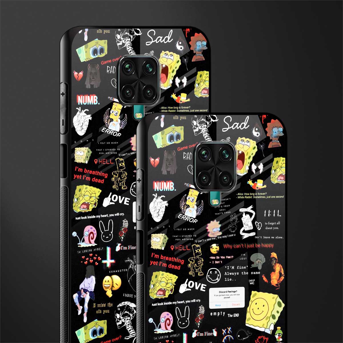 black aesthetic collage glass case for redmi note 9 pro image-2