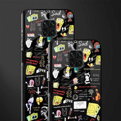 black aesthetic collage glass case for redmi note 9 pro image-2
