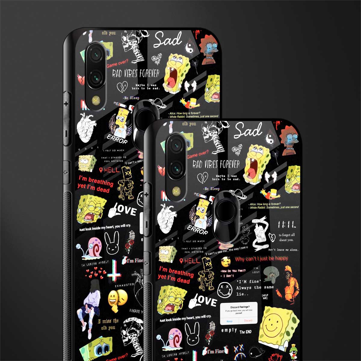 black aesthetic collage glass case for redmi note 7 pro image-2