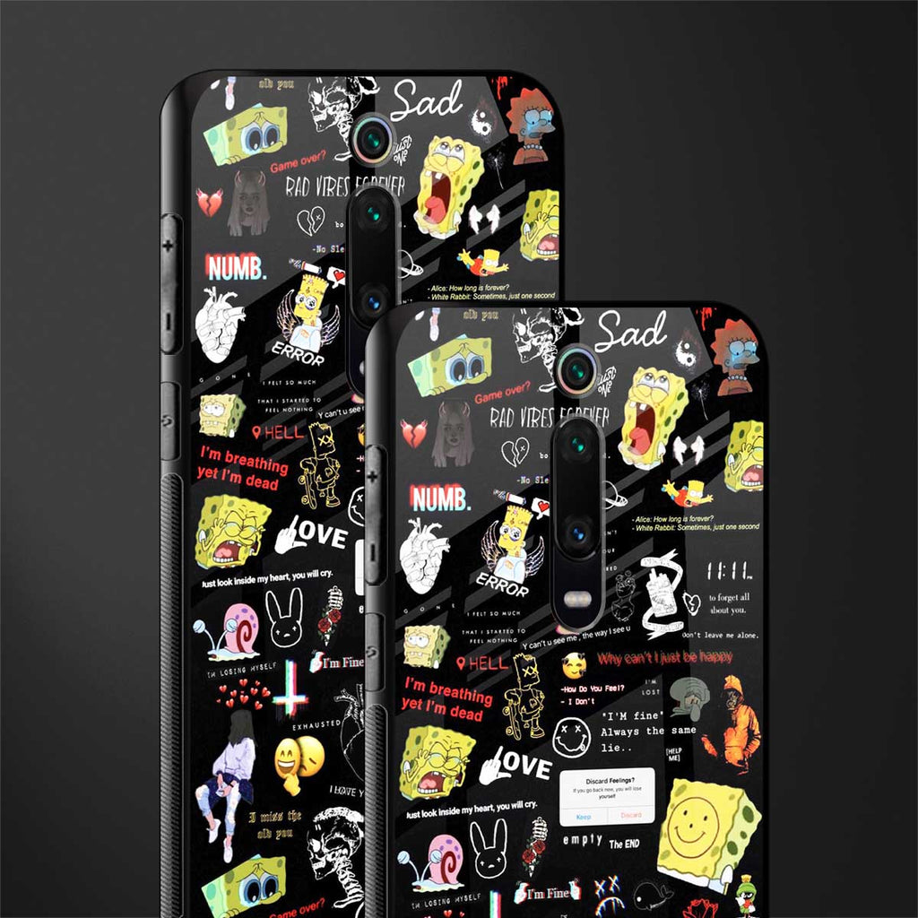 black aesthetic collage glass case for redmi k20 pro image-2