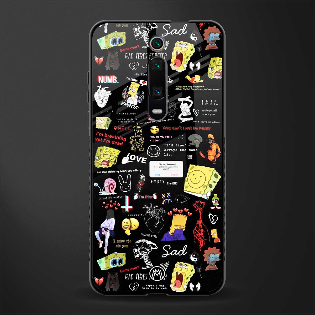 black aesthetic collage glass case for redmi k20 image