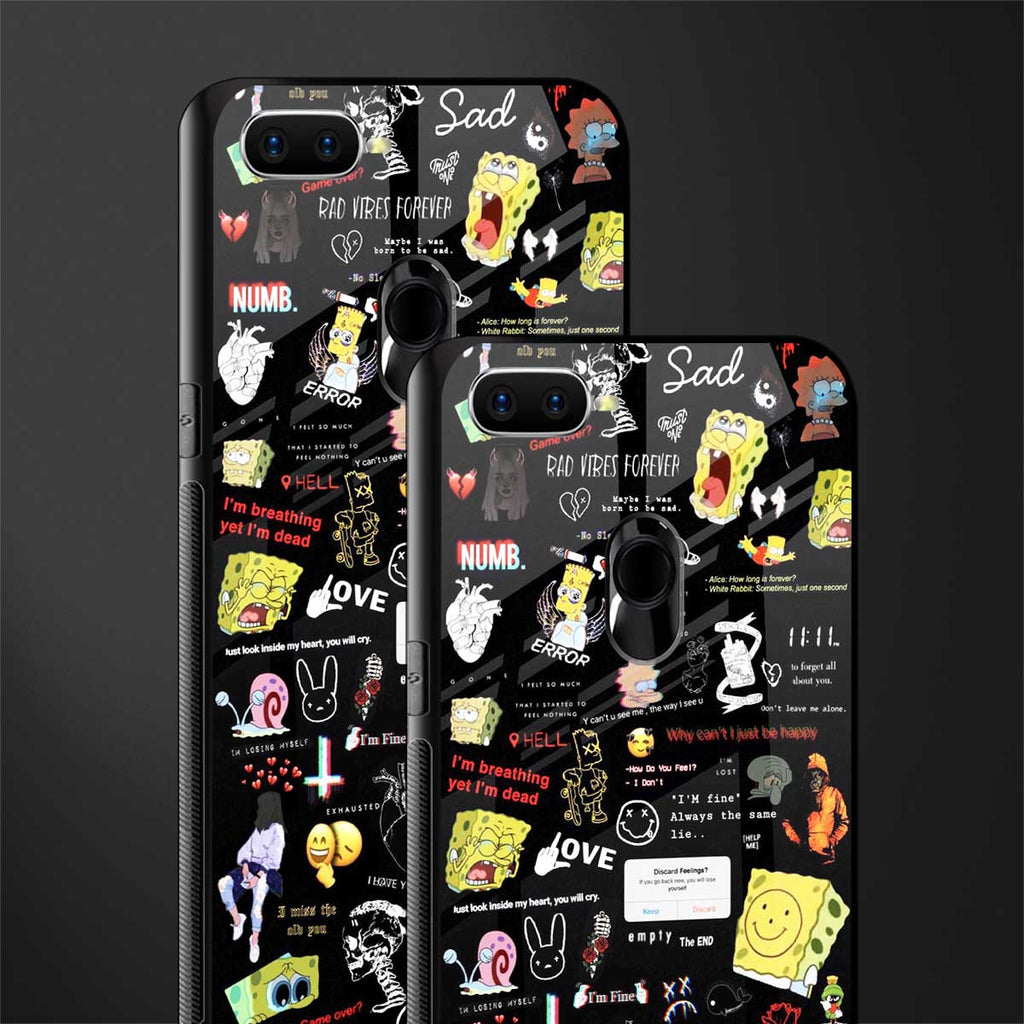 black aesthetic collage glass case for oppo a7 image-2