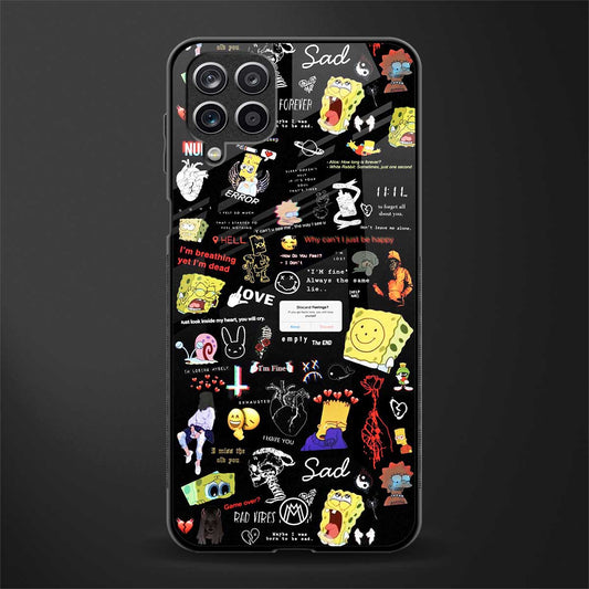 black aesthetic collage back phone cover | glass case for samsung galaxy a22 4g