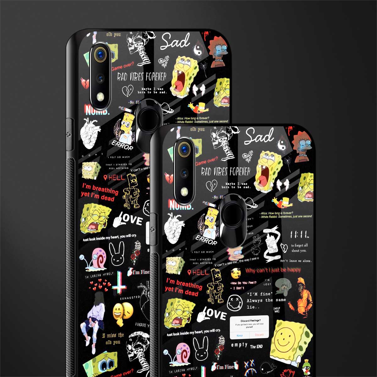 black aesthetic collage glass case for realme 3 pro image-2