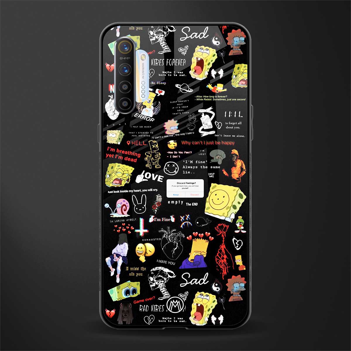 black aesthetic collage glass case for realme xt image