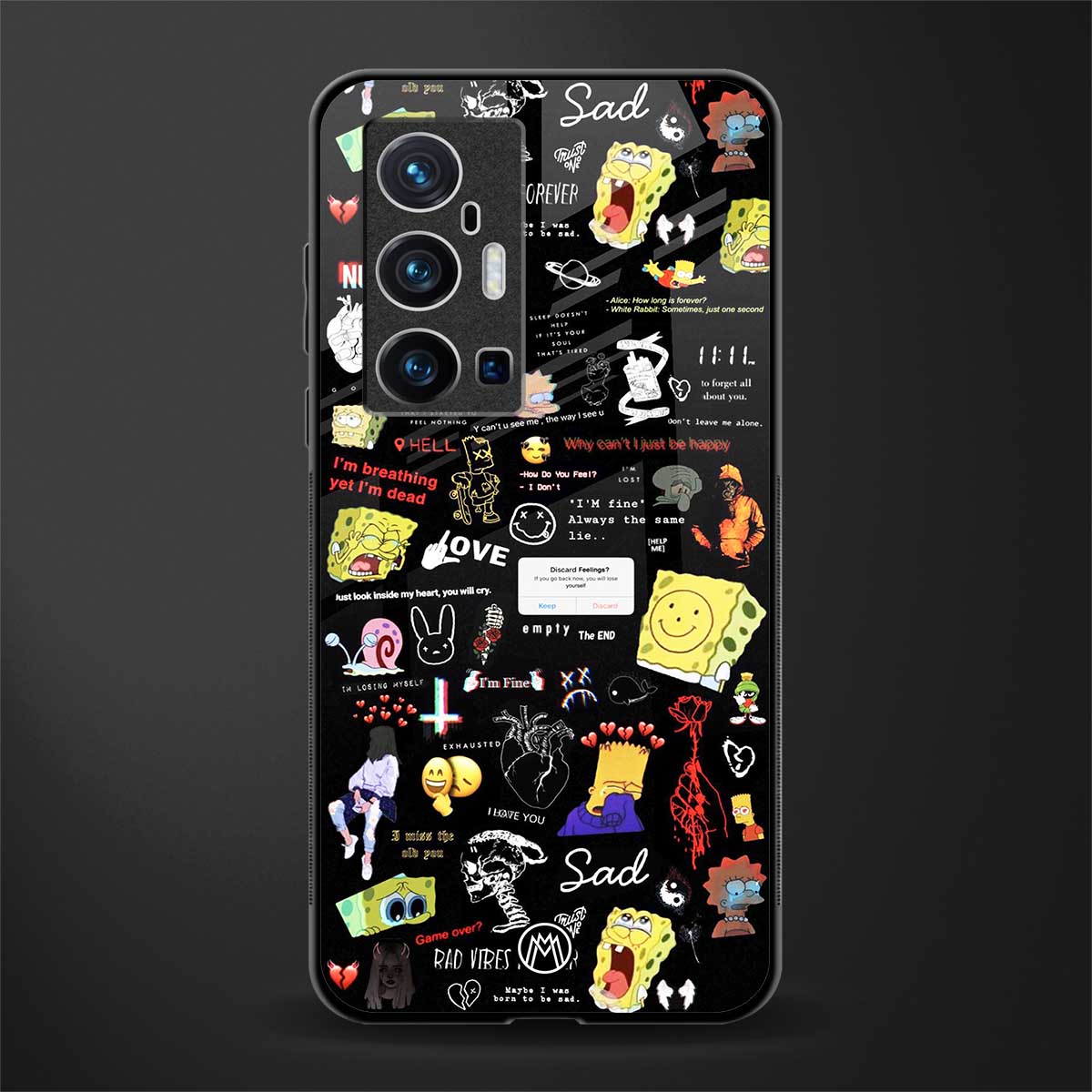 black aesthetic collage glass case for vivo x70 pro plus image