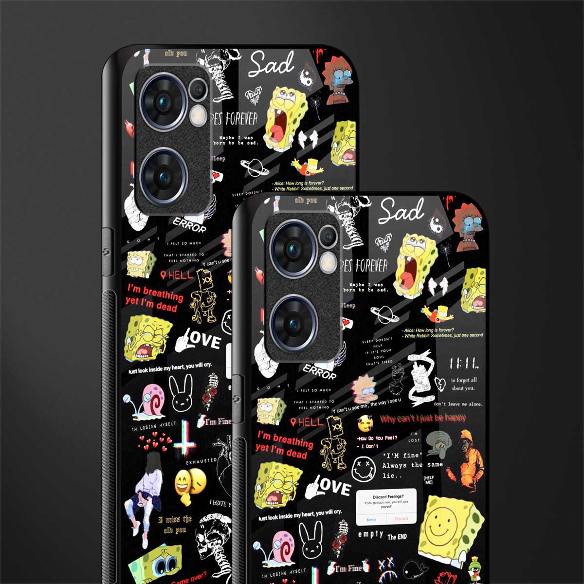 black aesthetic collage glass case for oppo reno7 5g image-2