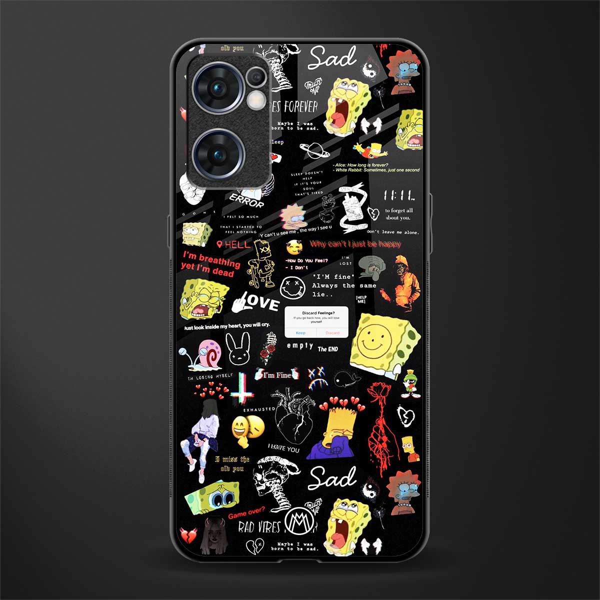black aesthetic collage glass case for oppo reno7 5g image