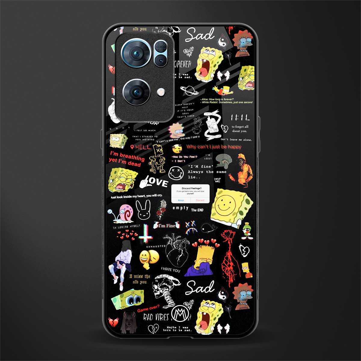black aesthetic collage glass case for oppo reno7 pro 5g image