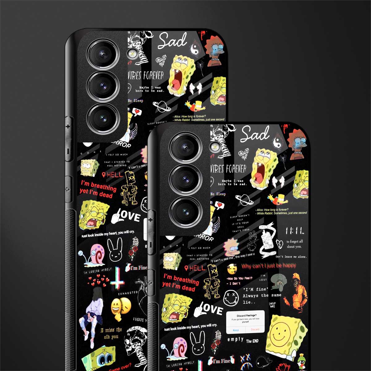 black aesthetic collage glass case for samsung galaxy s22 plus 5g image-2