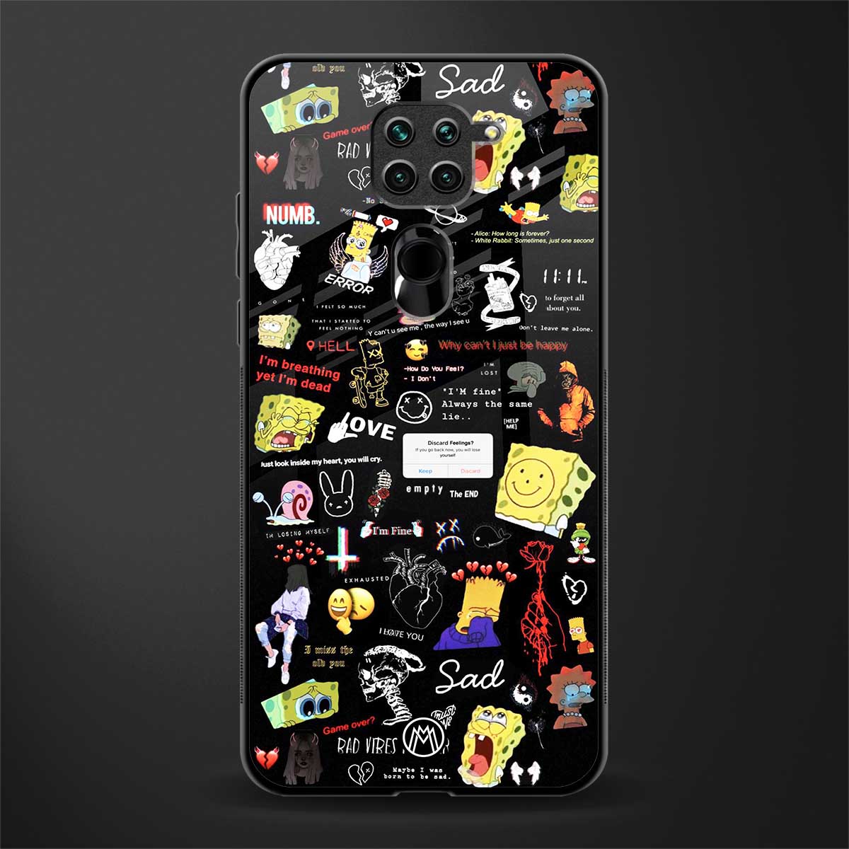 black aesthetic collage glass case for redmi note 9 image
