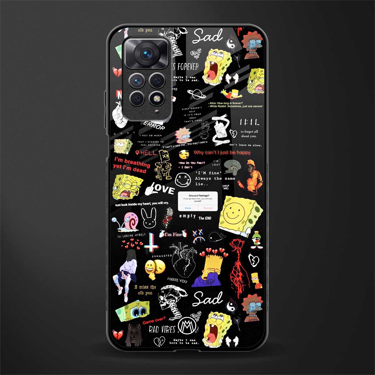 black aesthetic collage glass case for redmi note 11s image
