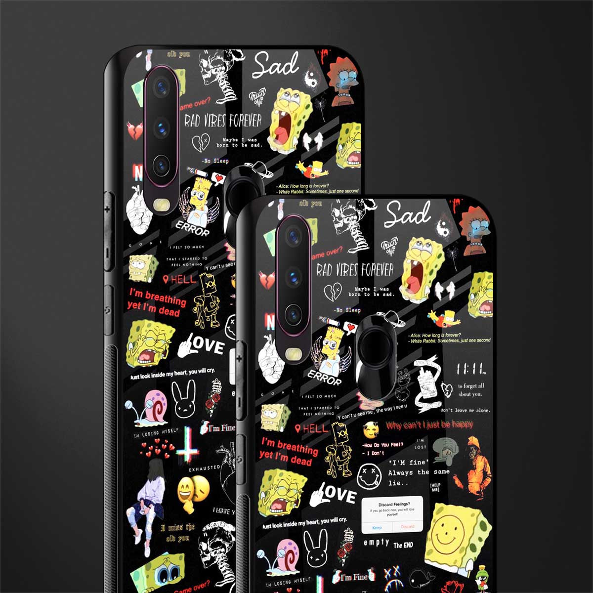 black aesthetic collage glass case for vivo y17 image-2