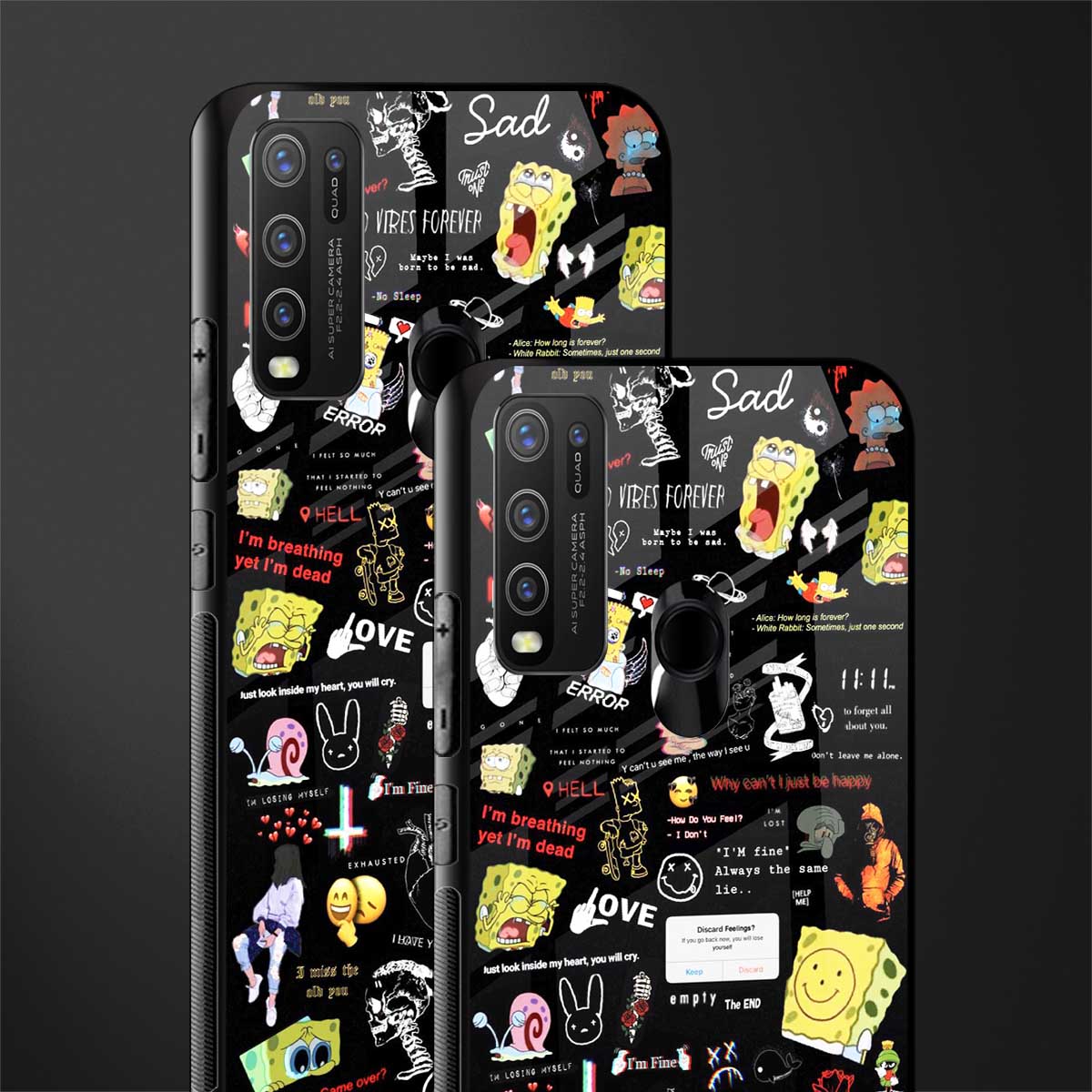 black aesthetic collage glass case for vivo y50 image-2
