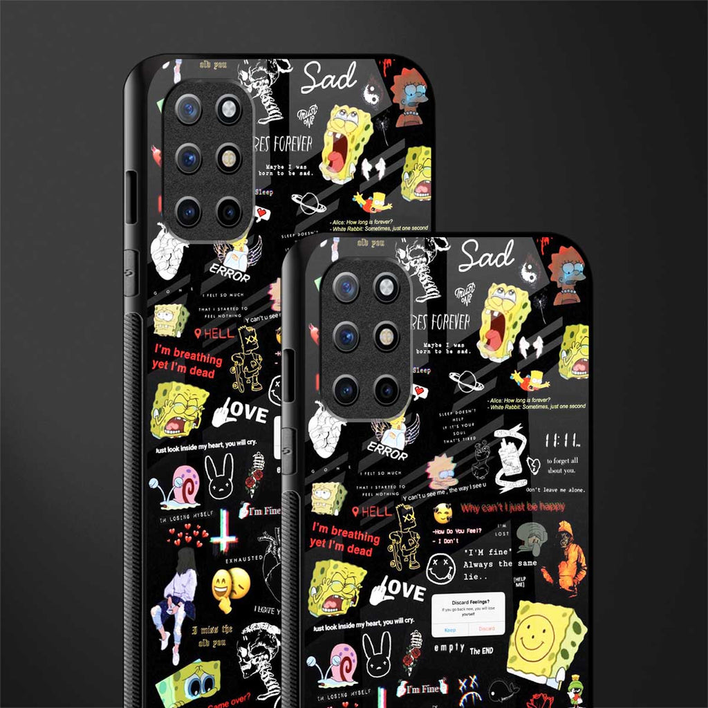 black aesthetic collage glass case for oneplus 8t image-2
