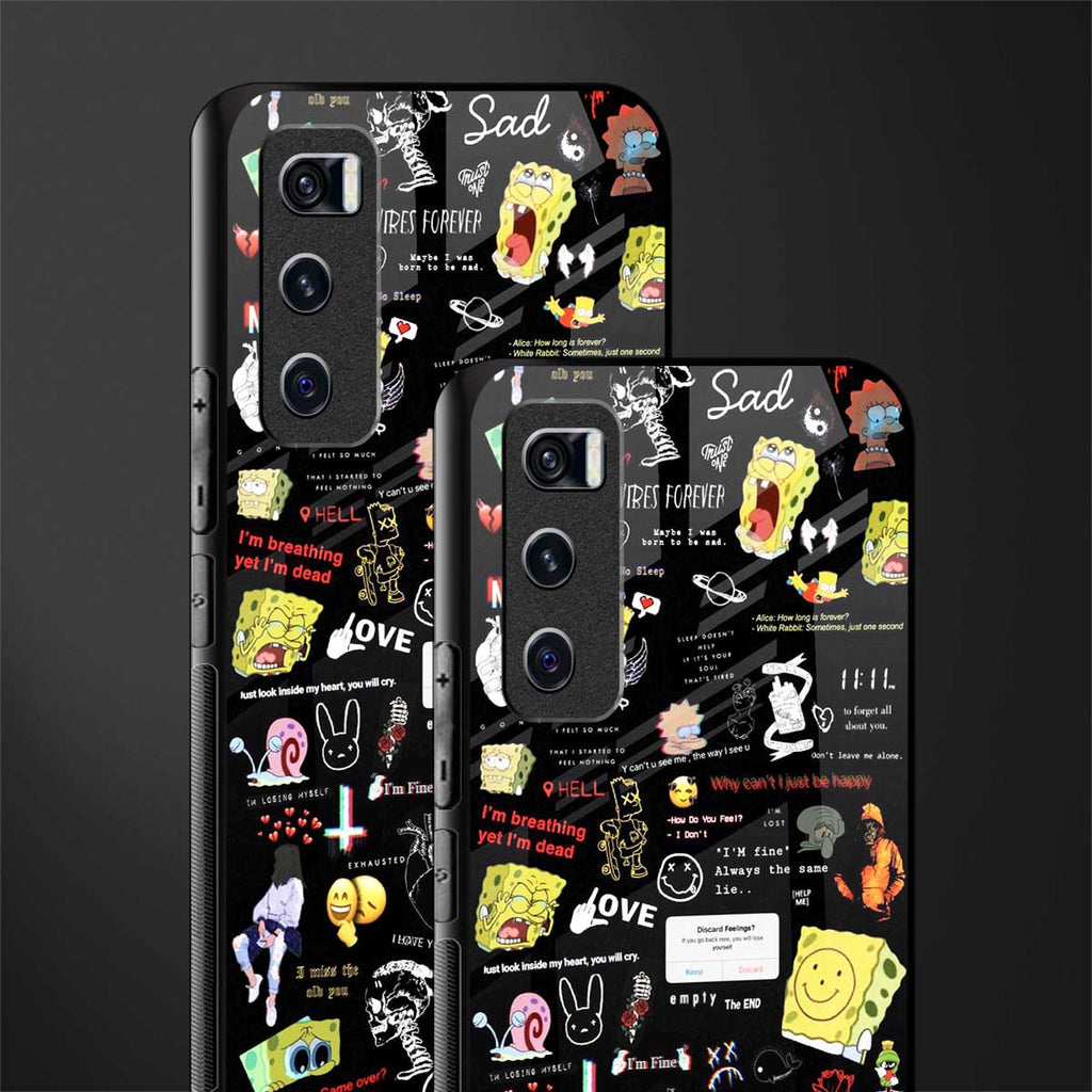 black aesthetic collage glass case for vivo v20 se image-2