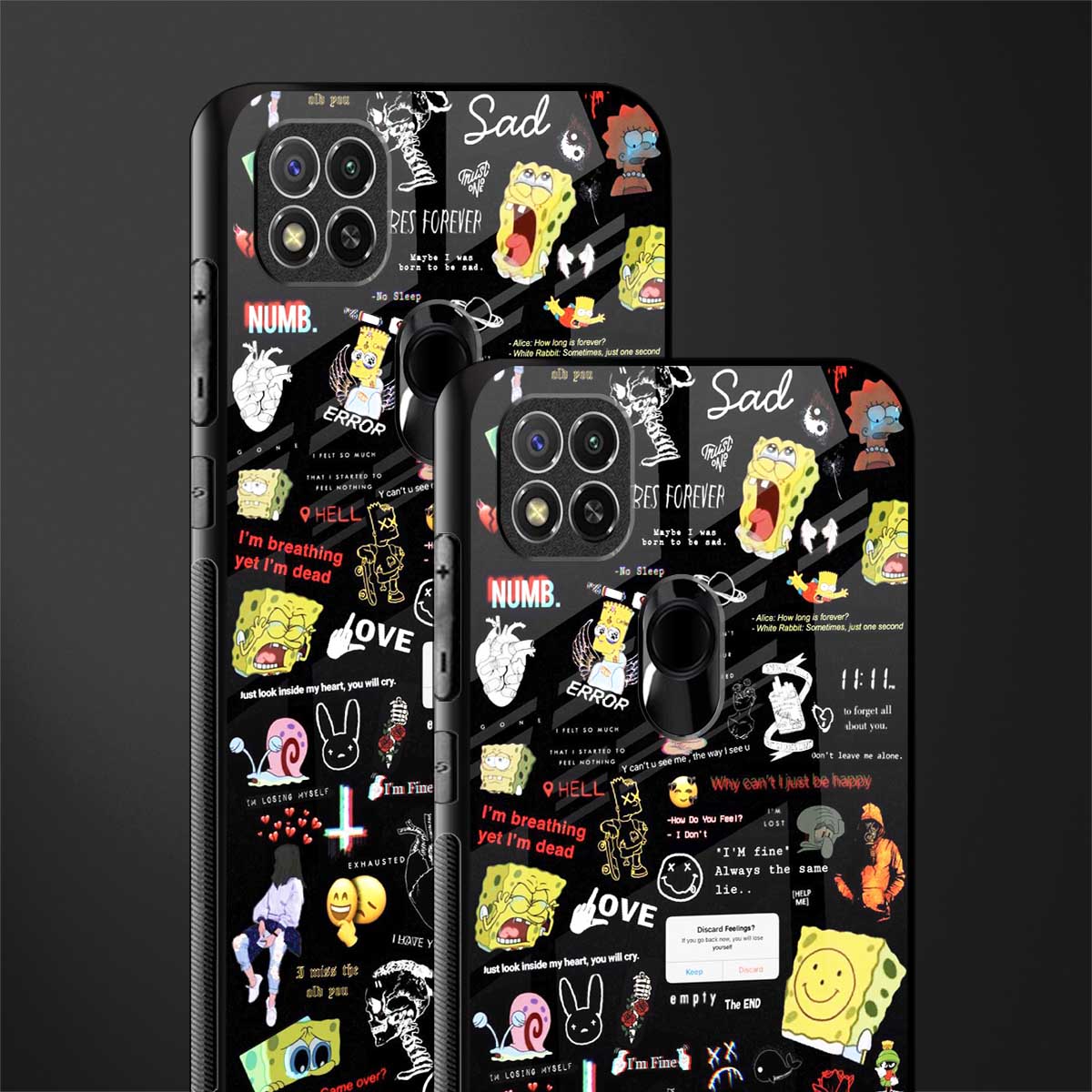 black aesthetic collage glass case for redmi 9c image-2