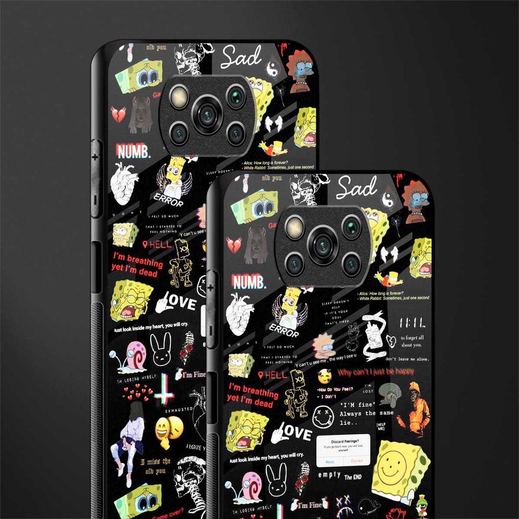 black aesthetic collage glass case for poco x3 image-2