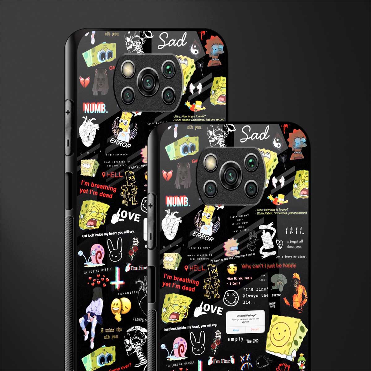 black aesthetic collage glass case for poco x3 image-2