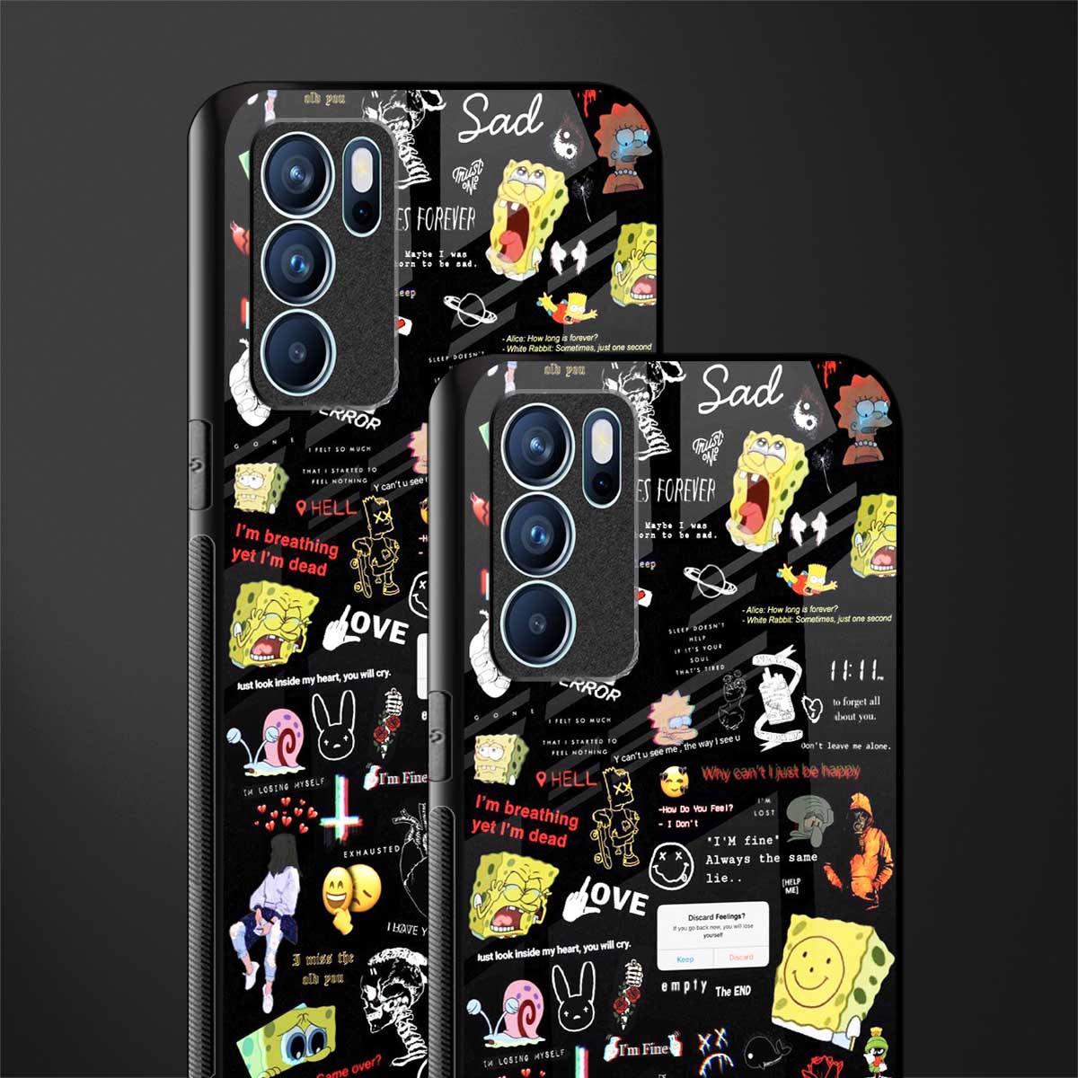 black aesthetic collage glass case for oppo reno6 pro 5g image-2