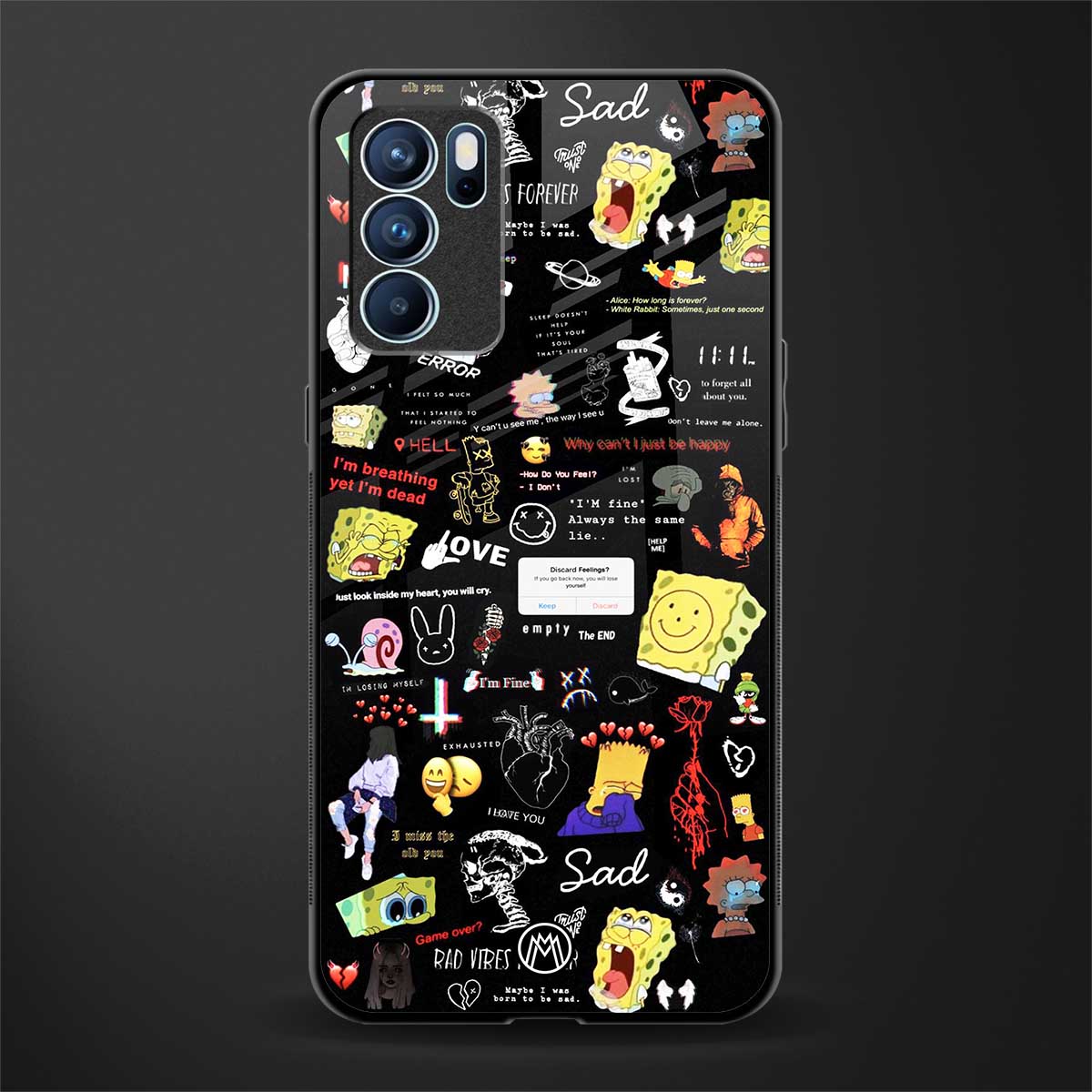 black aesthetic collage glass case for oppo reno6 5g image