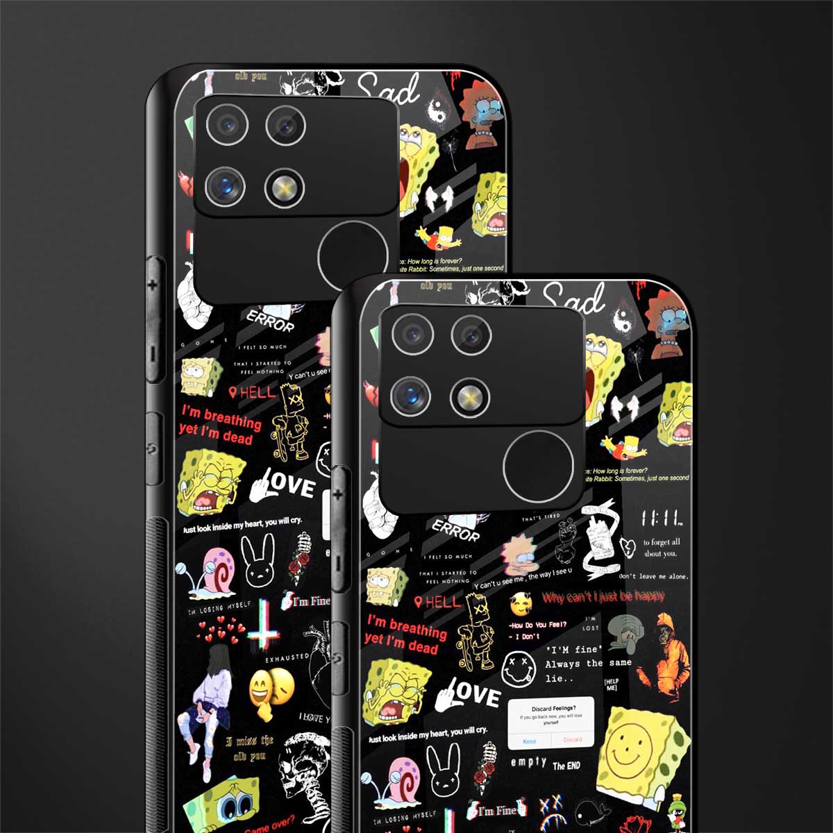 black aesthetic collage back phone cover | glass case for realme narzo 50a
