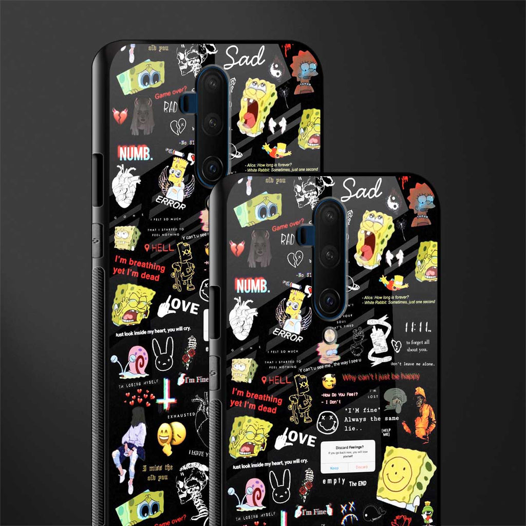 black aesthetic collage glass case for oneplus 7t pro image-2