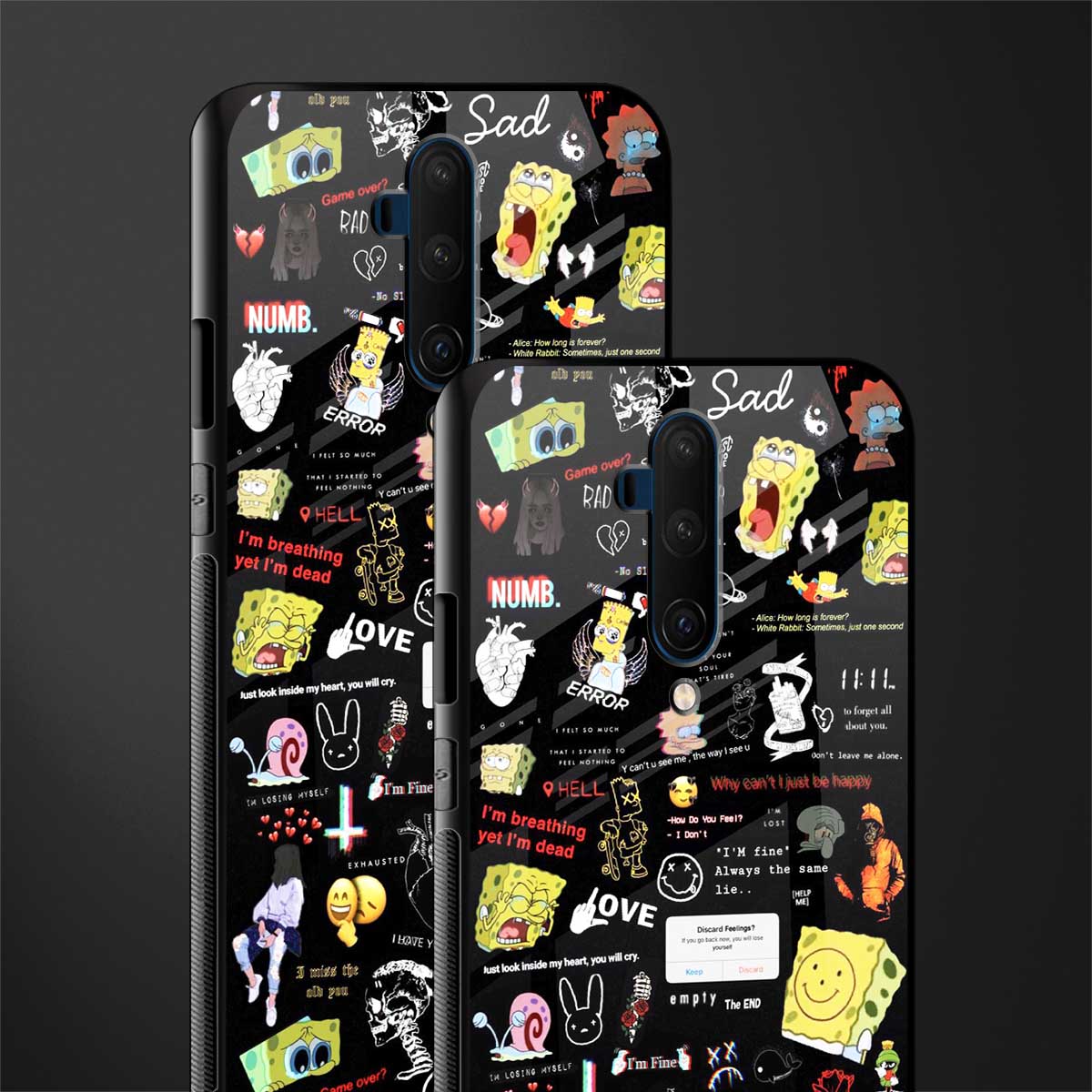 black aesthetic collage glass case for oneplus 7t pro image-2