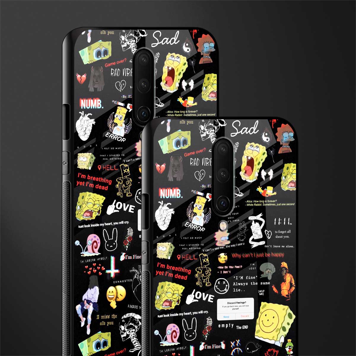 black aesthetic collage glass case for oneplus 7 pro image-2
