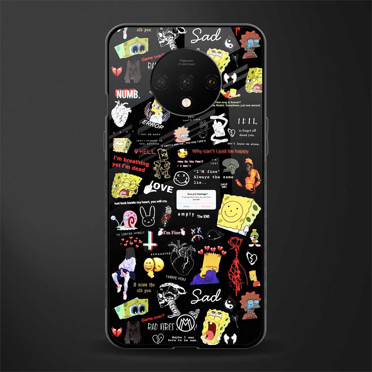 black aesthetic collage glass case for oneplus 7t image