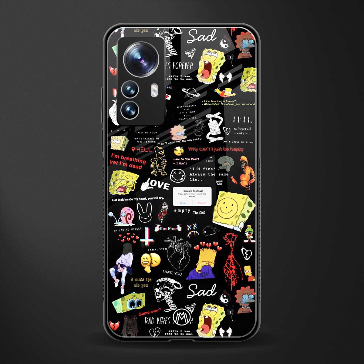 black aesthetic collage back phone cover | glass case for xiaomi 12 pro