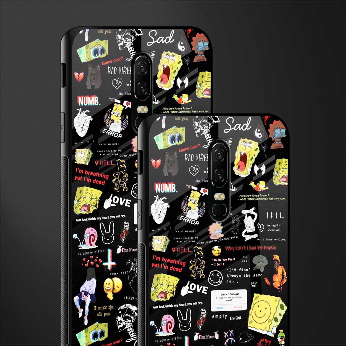black aesthetic collage glass case for oneplus 6 image-2