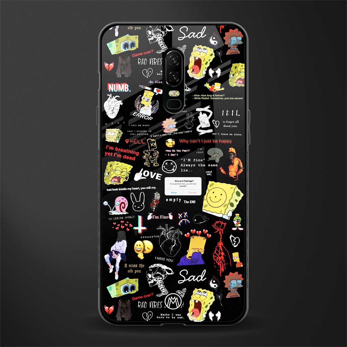 black aesthetic collage glass case for oneplus 6 image