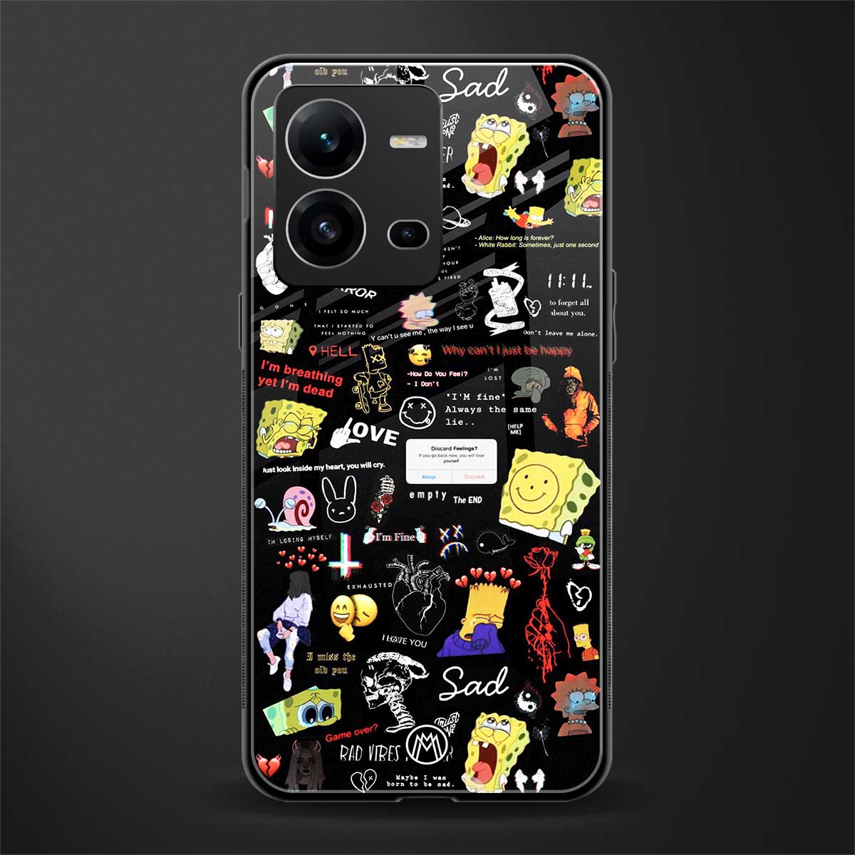 black aesthetic collage back phone cover | glass case for vivo v25-5g