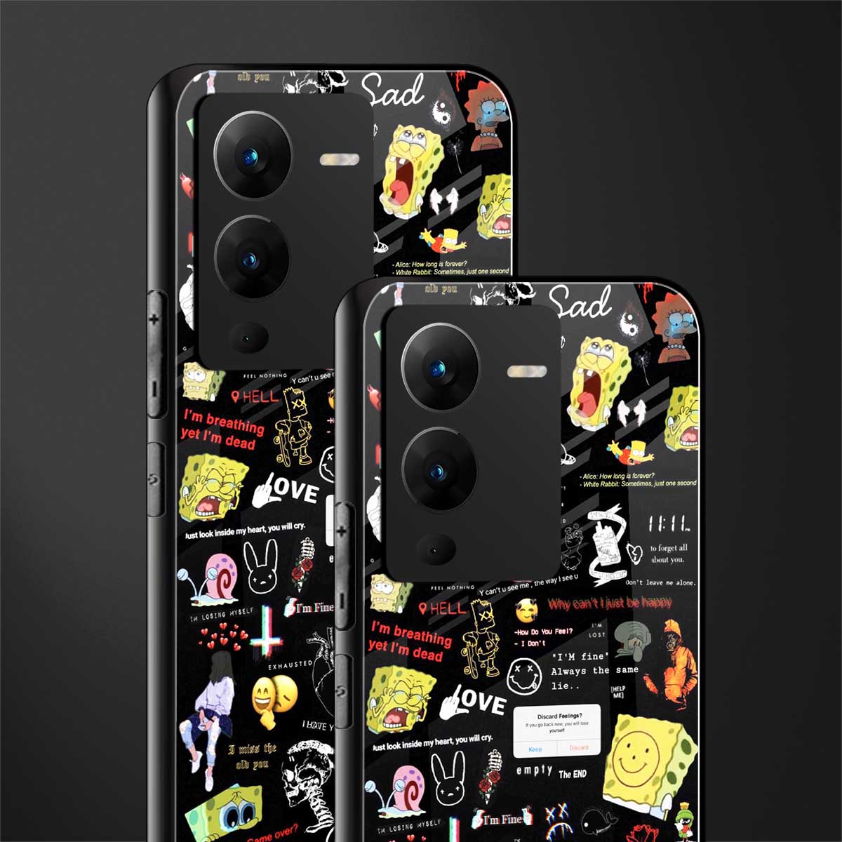 black aesthetic collage back phone cover | glass case for vivo v25 pro 5g