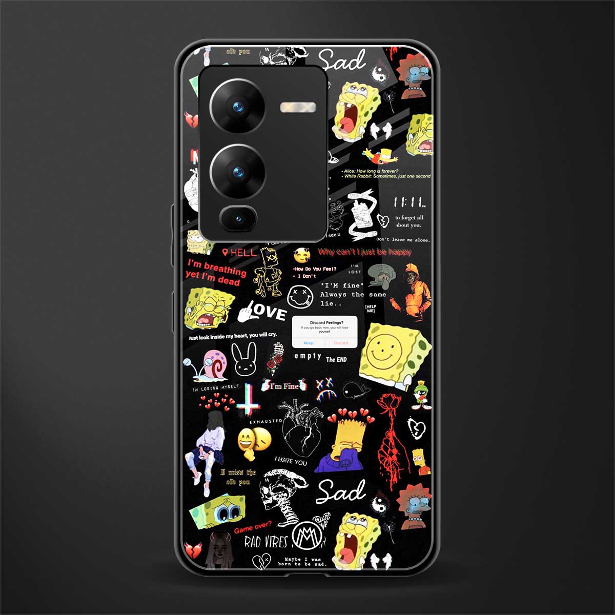 black aesthetic collage back phone cover | glass case for vivo v25 pro 5g
