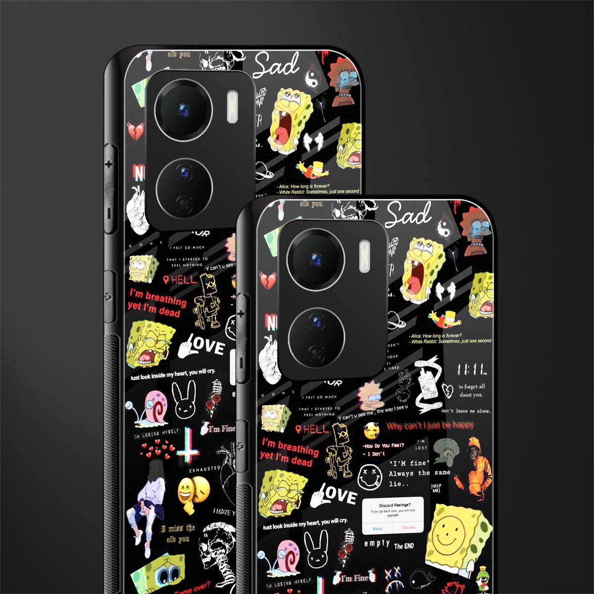 black aesthetic collage back phone cover | glass case for vivo y16