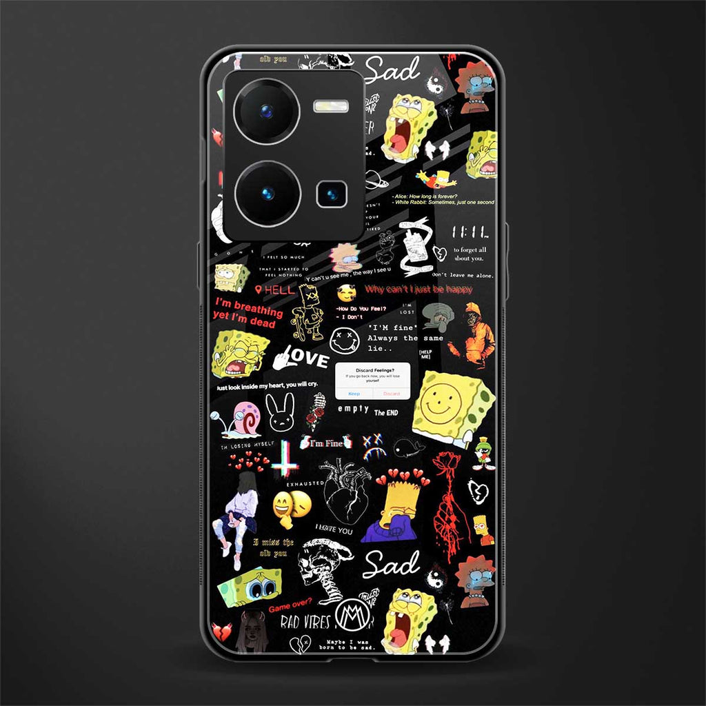 black aesthetic collage back phone cover | glass case for vivo y35 4g