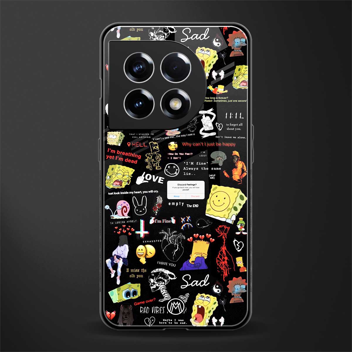 black aesthetic collage back phone cover | glass case for oneplus 11