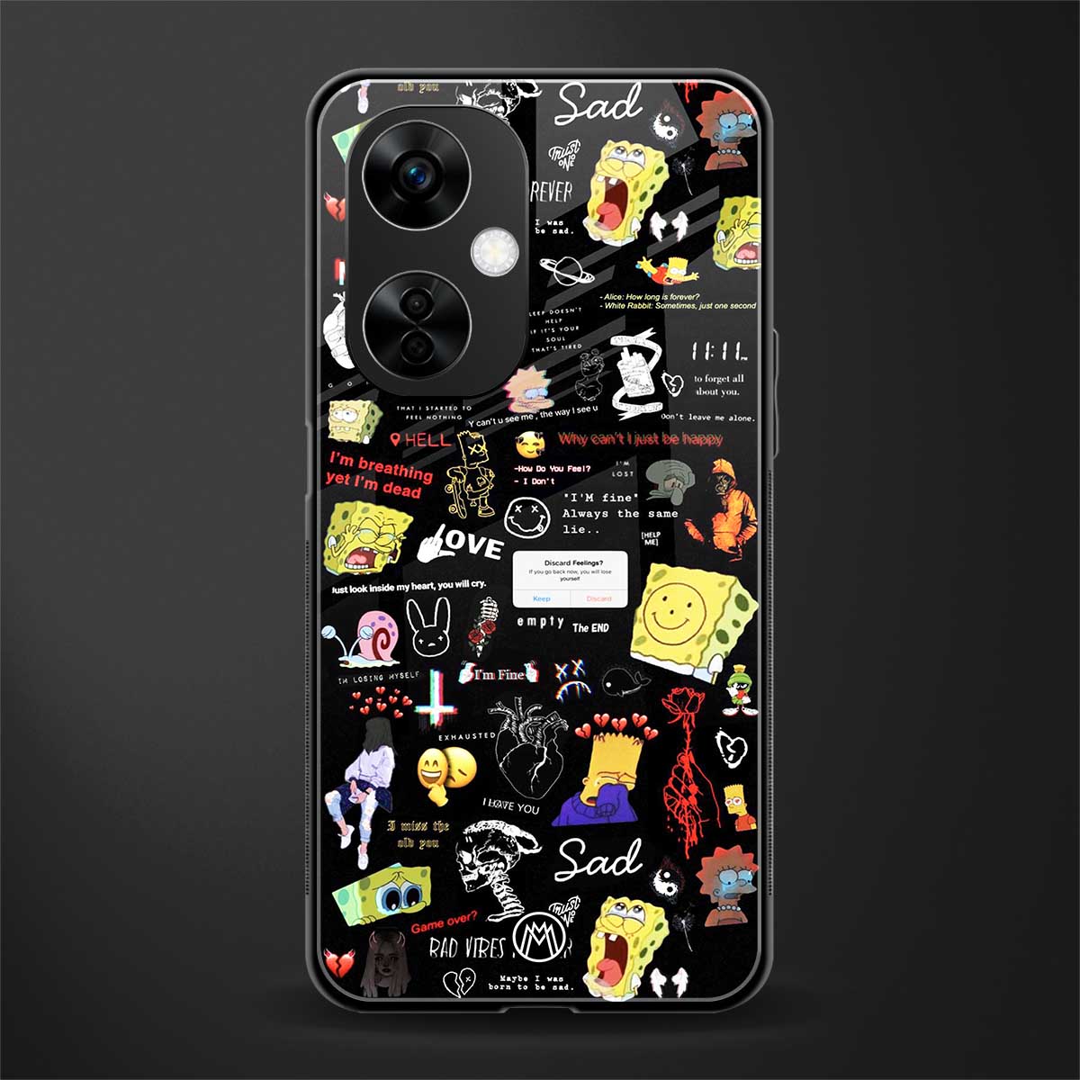 black aesthetic collage back phone cover | glass case for oneplus nord ce 3 lite