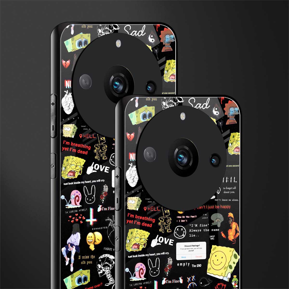 black aesthetic collage back phone cover | glass case for realme 11 pro 5g