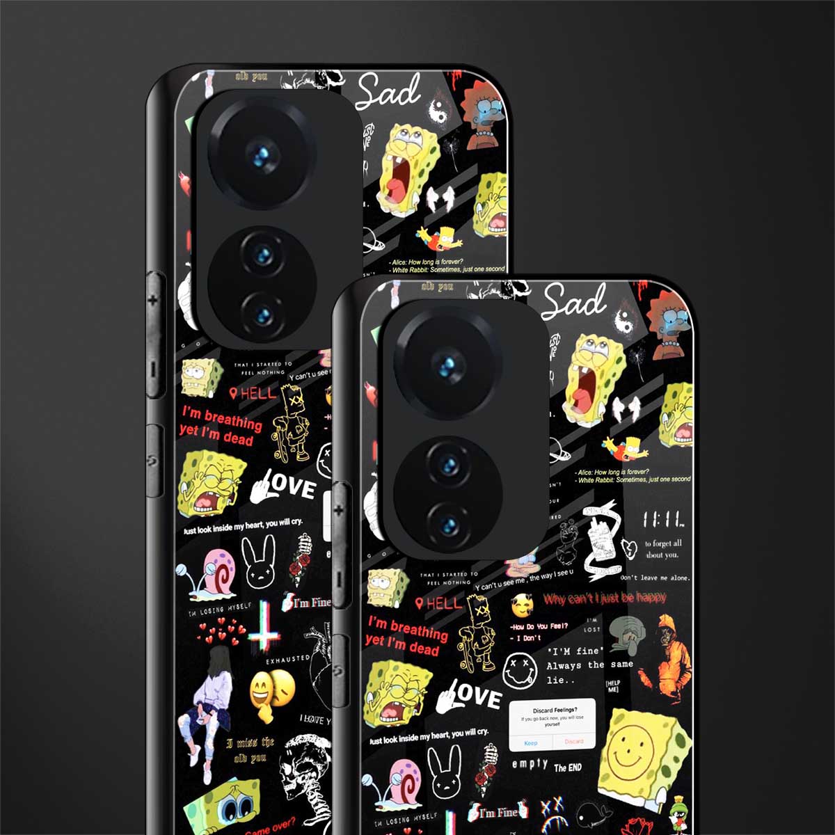 black aesthetic collage back phone cover | glass case for vivo t1 44w 4g