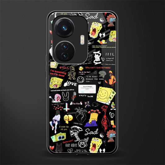 black aesthetic collage back phone cover | glass case for vivo t1 44w 4g