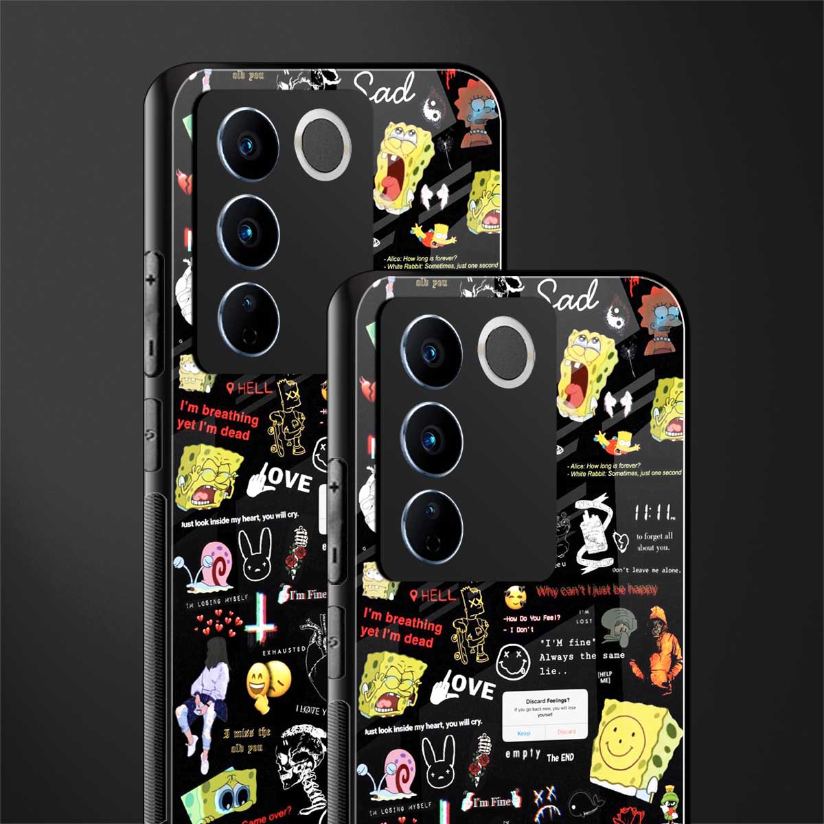 black aesthetic collage back phone cover | glass case for vivo v27 pro 5g