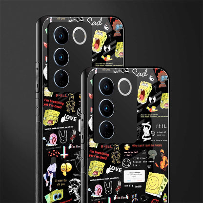 black aesthetic collage back phone cover | glass case for vivo v27 pro 5g