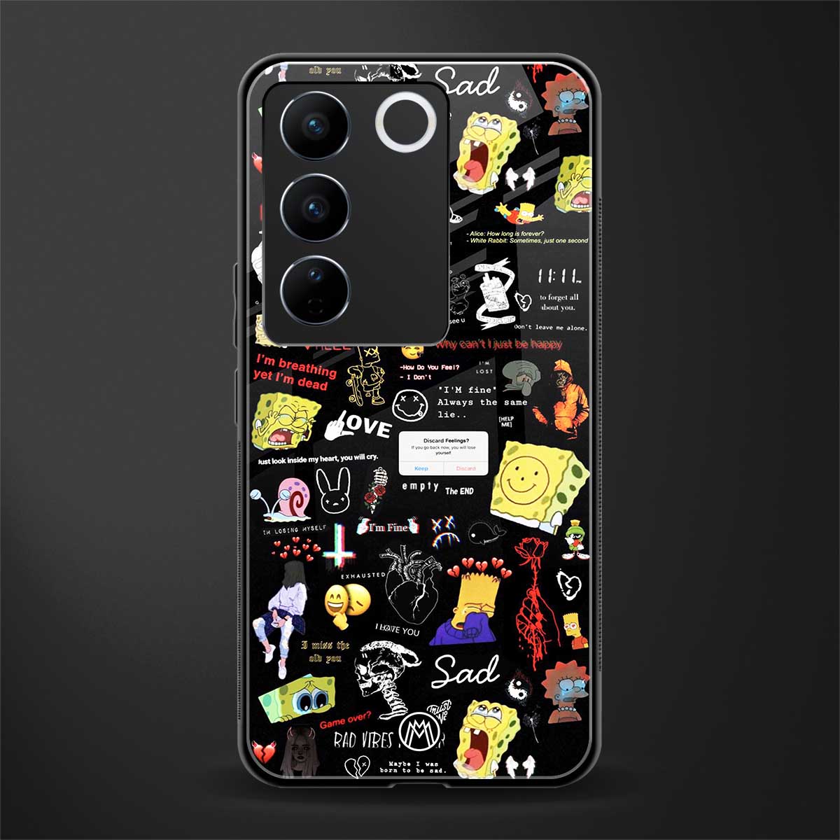 black aesthetic collage back phone cover | glass case for vivo v27 pro 5g