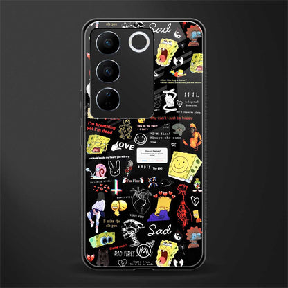 black aesthetic collage back phone cover | glass case for vivo v27 pro 5g