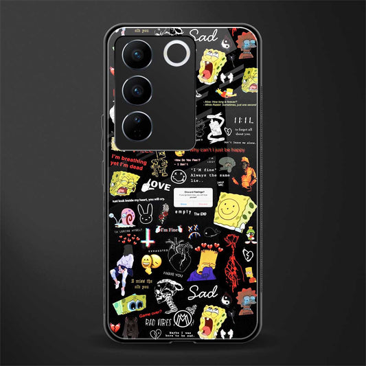 black aesthetic collage back phone cover | glass case for vivo v27 pro 5g